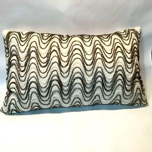 Pier 1 Beaded Throw Pillow Metallic Cream Bronze Wave Satin Back 20" X 12"
